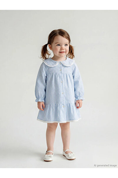 LC Waikiki LCW baby Ekru Bebe Yaka Çizgili Kız Bebek Elbise