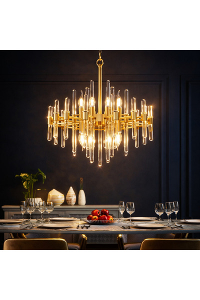 Alessandro DESIGN Candelabru Cristal ,6xE14, 48X45cm, Auriu Lucios, Inaltime ...