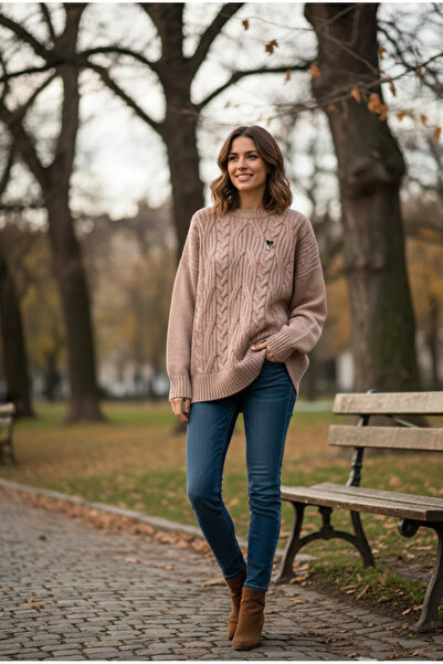 YusGos Women's Oversize Soft Hair Braided Knitwear Sweater