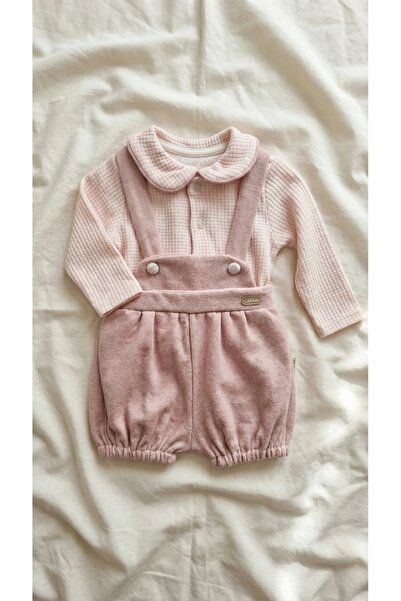 Sabi Baby Girl Powder Pink Corduroy Seersucker Blouse and Suspender Salopet Set