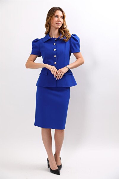 ÖNDER ÖZSOY Shirt Collar Short Sleeve Modern Jacket & Short Pencil Skirt Wome...