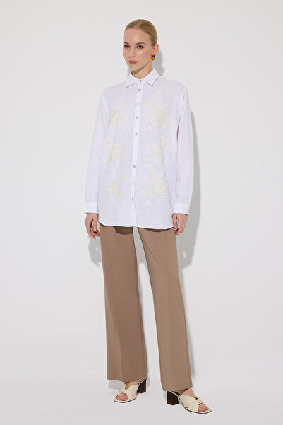 Touché Privé Бродирана ленена риза с голям размер