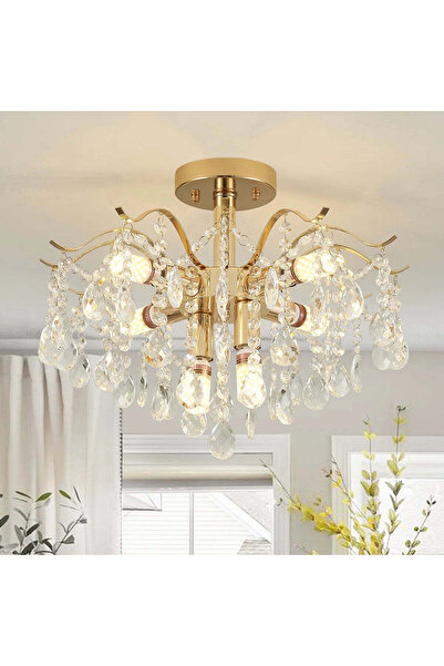 ALC-Shop Fiamma Crystal Chandelier, 6x E14, Diameter 45cm, Gold, Metal and Cr...