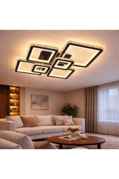 ALC-Shop Lustra LED cu telecomanda si cristal QUADRIS RGB 177W, 6 Patrate, lu...