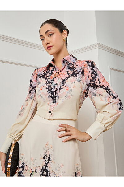 Styli Women White Floral Print Buttoned Shirt