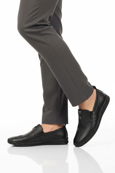 AYAKMOD Black Genuine Leather Orthopedic Men's Casual Shoes 308 m