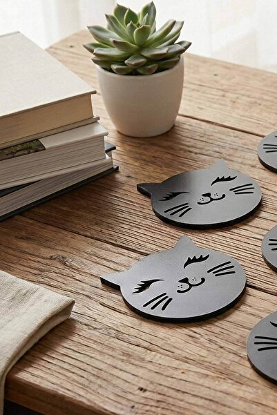 Pikas 6'lı Renkli Kirpikli Kedi Figürlü Çok Amaçlı Pleksi Daire