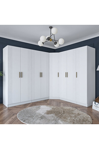 Rani Mobilya Rani BA184 Köşe Membran Kapaklı Gardırop 2 Çekmeceli 18 Raflı 4 ...