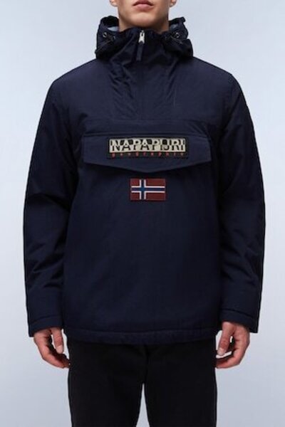 Napapijri Waterproof Jacket with Hood, No Closure Rainforest, Navy Blue, XL