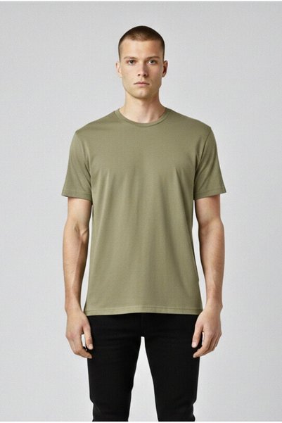 LTC Jeans Men's Khaki Regular Fit Soft Texture Basic Modal Combed Cotton T-Shirt