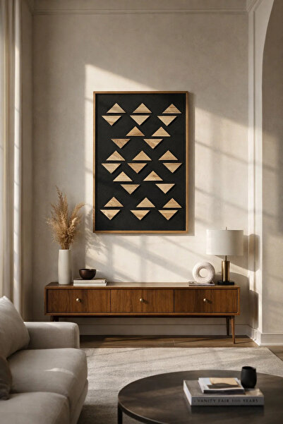 MARIA HOMES Large Modern Geometric Wood Wall Art Panel Black & Brown Design f...