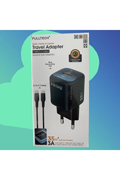 Fulltech FC60 35W Type-C Kablolu Çift Girişli (Type-C ve USB-A) GaN Hızlı Şar...