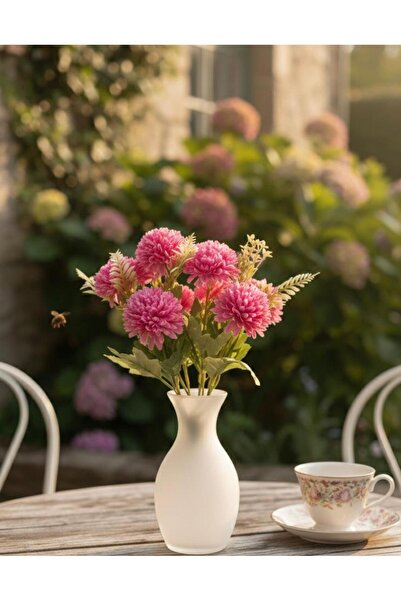 YASİMA 9-Branch Fuchsia Chrysanthemum with Cypress Arrangement for Home and S...