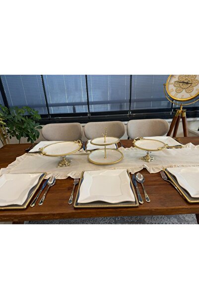 atabey home طقم هدايا من البورسلين المستدير مكون من 3 قطع مع إطار مصبوب وقاعد...