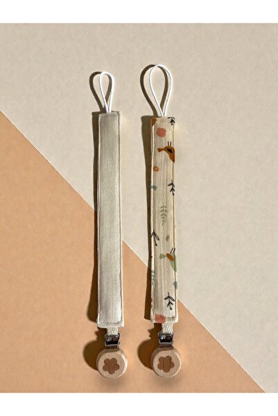 Lil Moi %100 Pamuk İkili Müslin Ahşap Klipsli Emzik Askısı - Emzik Zinciri