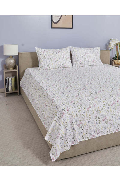 REDTAG ملاءة سرير بيضاء مطبوعة مكونة من 3 قطع (مقاس كينج)