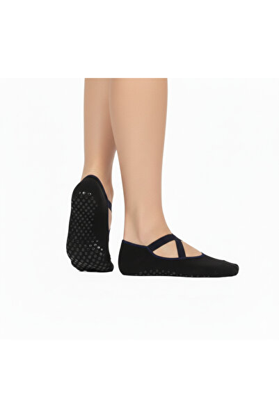 Net Tekstil Șosete sport Pilates pentru femei Black Babet, cu talpă din silic...