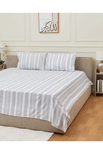 REDTAG Grey 4 Piece Stripe Bed Linen Set (King Size)