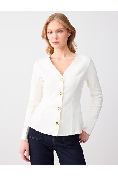 Jimmy Key Ecru Slim Fit Long Sleeve V-Neck Knitted Cardigan