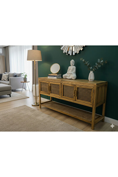 ViraHome Ahşap ve Metal Dekorasyon North Masif Ahşap Hazeran Detaylı Konsol E...
