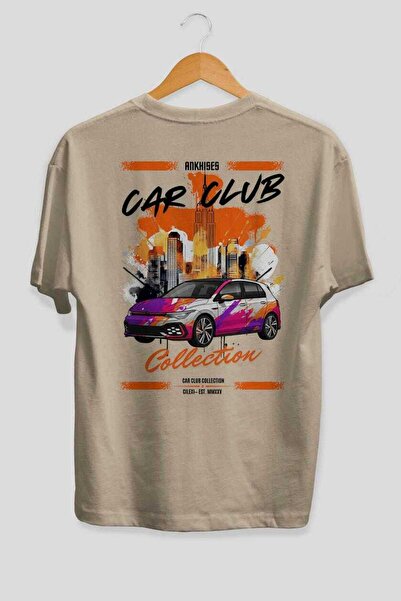 Ankhises Tricou supradimensionat bej cu imprimeu pe spate din seria Car Club ...
