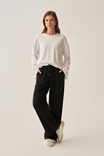 ALLDAY Black Lycra Sweatpants with Slits at the Hem
