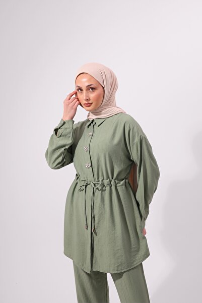 VOICTEC Premium Quality Stone Detailed Shirt and Trousers Two-Piece Set