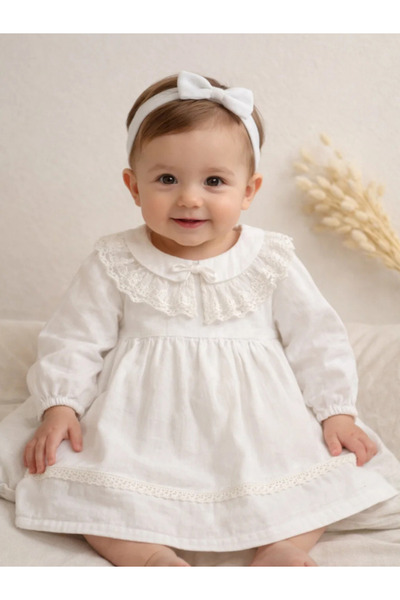 Lumbi Baby فستان للفتيات الصغيرات بأكمام طويلة من قماش الموسلين