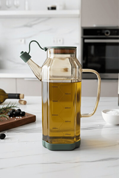 Jenisa Amber Glass 1000 ml Oil Dispenser Jug with Non-Spill & Non-Slip Silico...