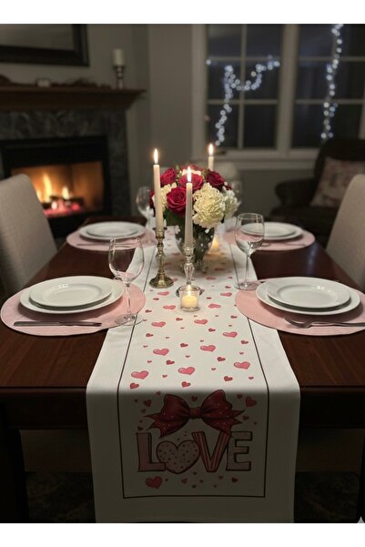 MİNOZA مفرش طاولة مزخرف بتصميم قلب مطبوع رقميًا لعيد الحب