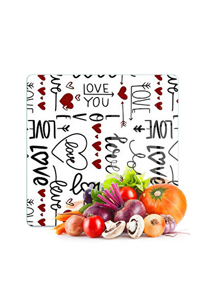 Decovetro Glass Cutting Board and Presentation Plate Square Love Series with ...
