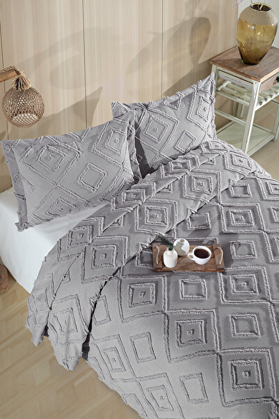 BİRHOME Melodi İskandinav Çift Kişilik Bohem Püsküllü Yatak Örtüsü Seti 240x250 cm