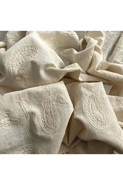 Doray Kumaş Keten Kumaş / Brode Çiçek İşlemeli Nakışlı Kumaş / 3014