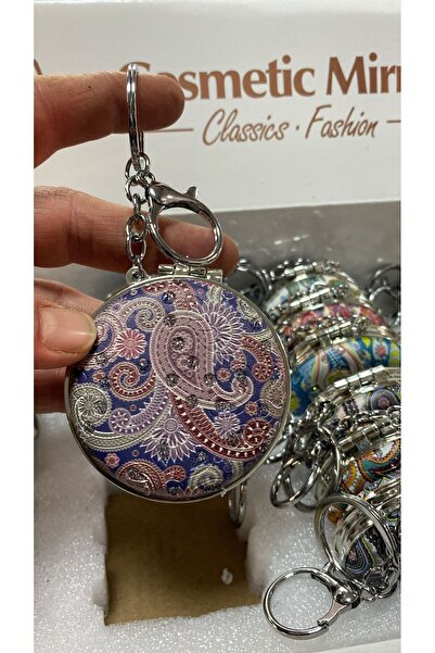 elif aksesuar سلسلة مفاتيح مرآة يدوية مرصعة بالأحجار 6 سم