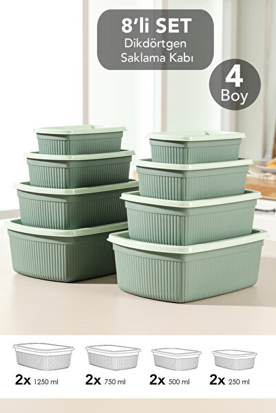 Meleni Home Set de 8 recipiente de depozitare dreptunghiulare cu dungi - Reci...