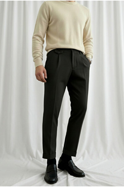 MENOFOURSWEAR Ανδρικό υφασμάτινο παντελόνι Regular-Fit Premium Old Money Με λ...