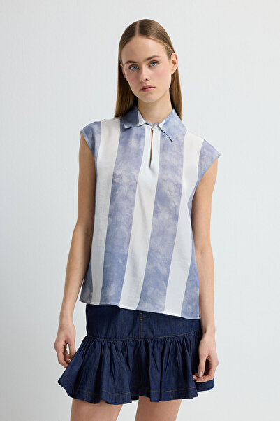 adL Çizgili Kolsuz Bluz