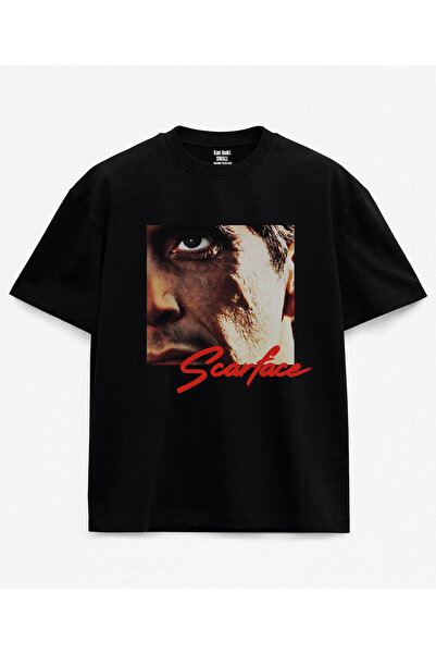kun inaki Tony Montana Scarface Yaralı Yüz Al Pacino Baskılı Siyah Unisex Tişört