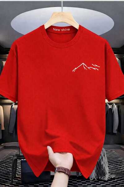 New Shine Tricou roșu cu imprimeu montan