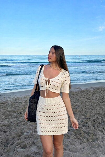 TOFAN TRİKO Summer Knitted Patterned Tricot Beach Set