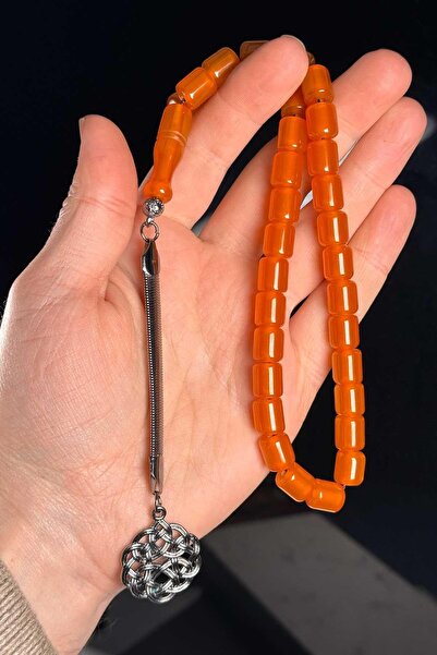 TESBİHKENTİ Cut Metal Kazaz Tasseled Dice Amber Prayer Beads