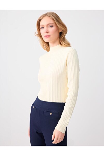 Jimmy Key Ecru Slim Fit Turtleneck Knit Sweater