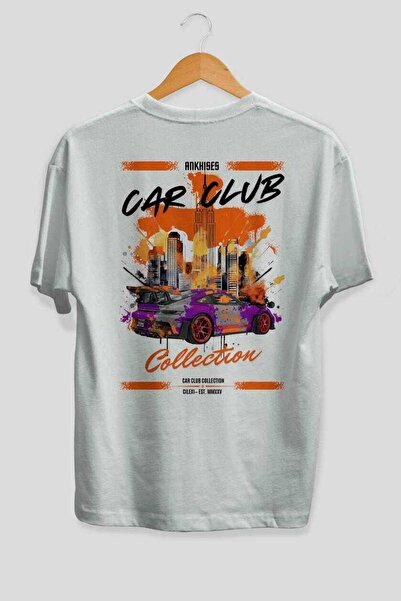 Ankhises Car Club Series 5 Бяла тениска с голям размер и печат на гърба 100% ...