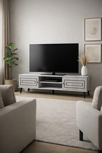 MARIA HOMES Modern Grey TV Stand Unit 160cm Entertainment Center with Storage...
