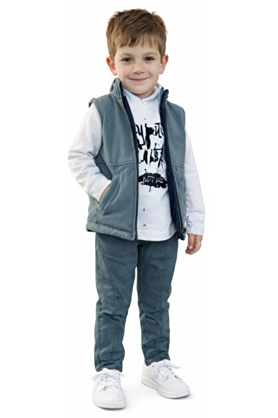 İrem Çocuk Giyim سترة للأولاد مطبوعة مع بنطلون من الجبردين باللون الفيروزي طق...