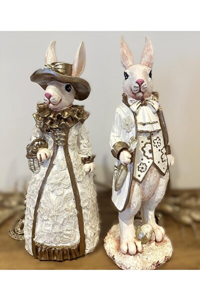 HAZE DESİGN LAB Beyaz Tavşan Ailesi -Paskalya, Dekoratif Aksesuar ,Biblo