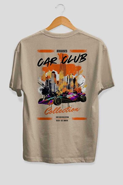 Ankhises Tricou supradimensionat bej cu imprimeu pe spate din seria Car Club ...