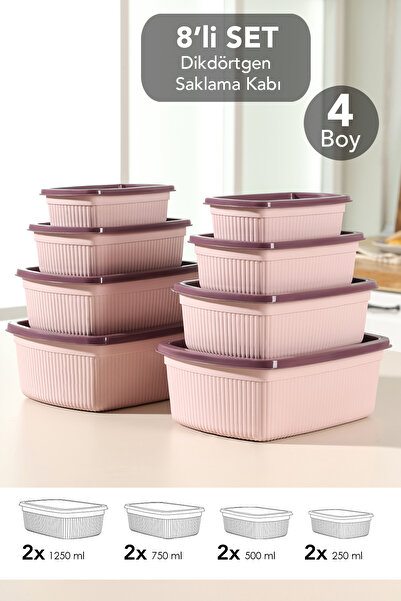 Meleni Home 8-Piece Set of Striped Rectangular Storage Containers - Microwave...