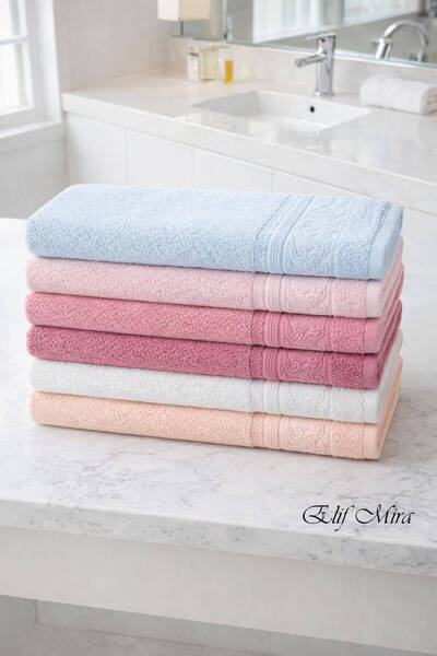 Elif Mira 6-Piece Hand and Face Towel Set 100% Cotton 50X90 cm Pure Cotton