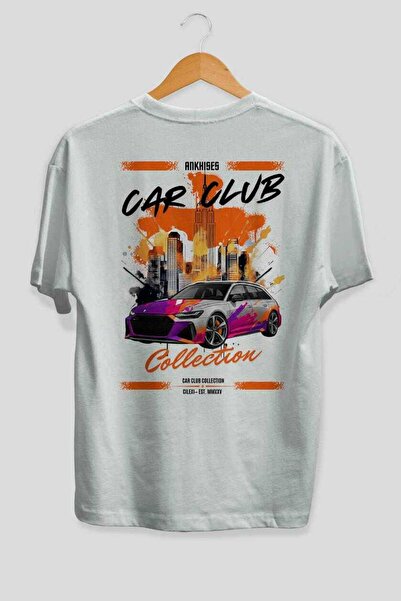 Ankhises Car Club Series 3 Бяла тениска с голям размер и печат на гърба 100% ...